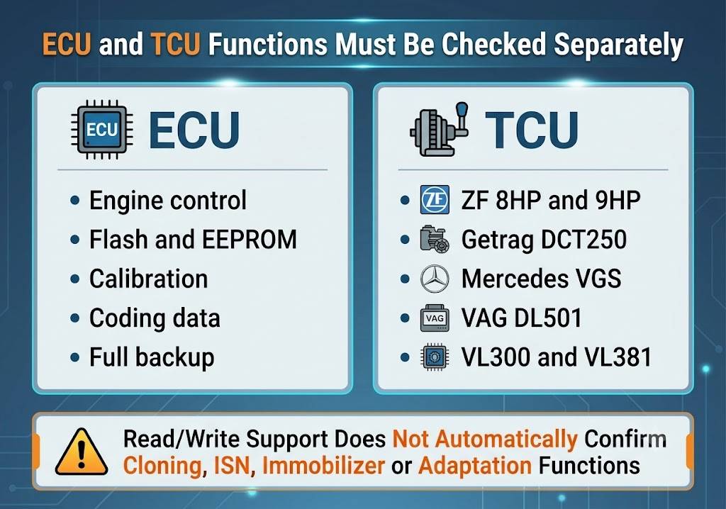 Comparison of FoxFlash ECU and transmission control unit programming coverage