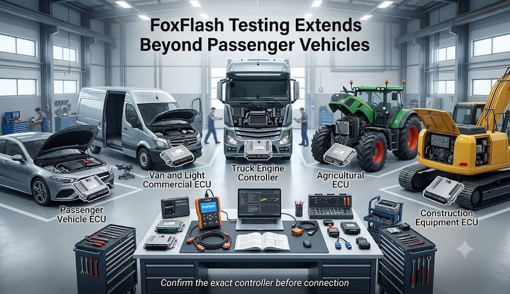 FoxFlash ECU programming coverage for cars vans trucks tractors and construction equipment