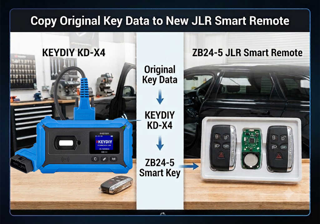 Comparison of original and replacement JLR smart key IDs after KD-X4 programming
