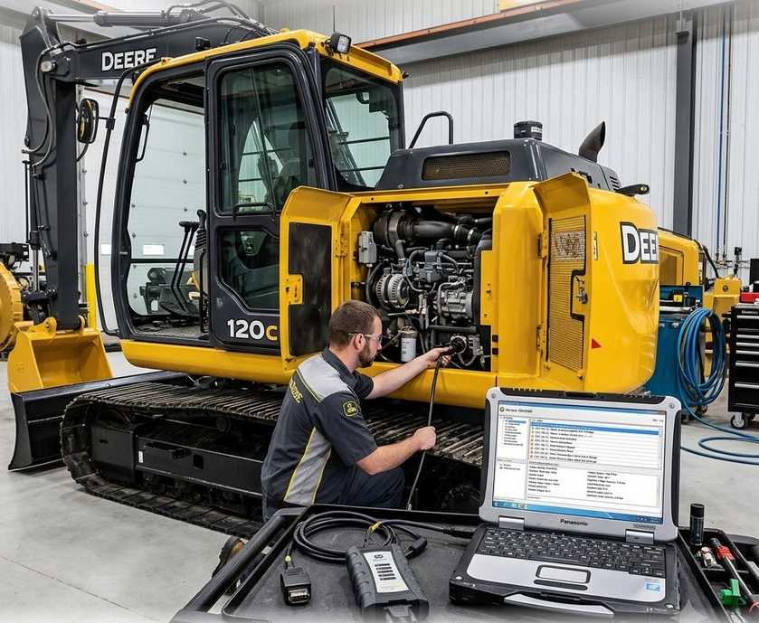 John Deere 120C excavator diagnostics using Service ADVISOR and EDL interface