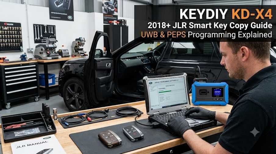KEYDIY KD-X4 programming a 2018+ Jaguar Land Rover smart key with OBD connection