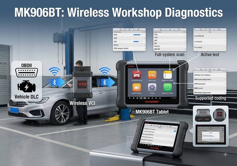 Autel MK906BT wireless VCI connection for vehicle diagnostics and coding