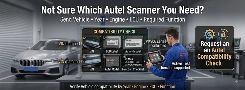 Autel scanner compatibility check using vehicle year engine ECU and required diagnostic function