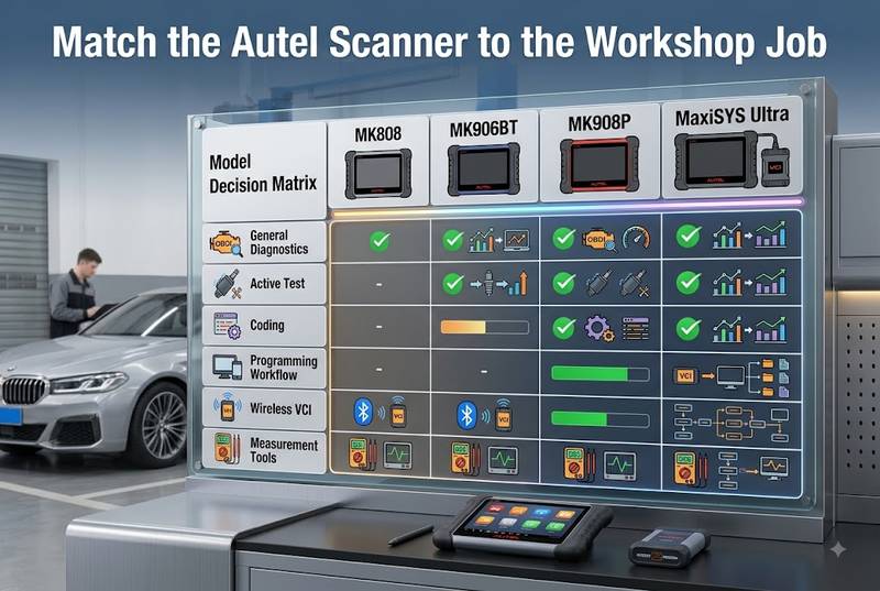 Autel MK808 MK906BT MK908P MaxiSYS Ultra workshop comparison