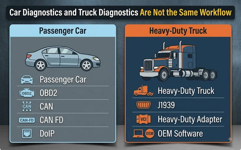 Comparison of car diagnostic tools and heavy duty truck diagnostic tools