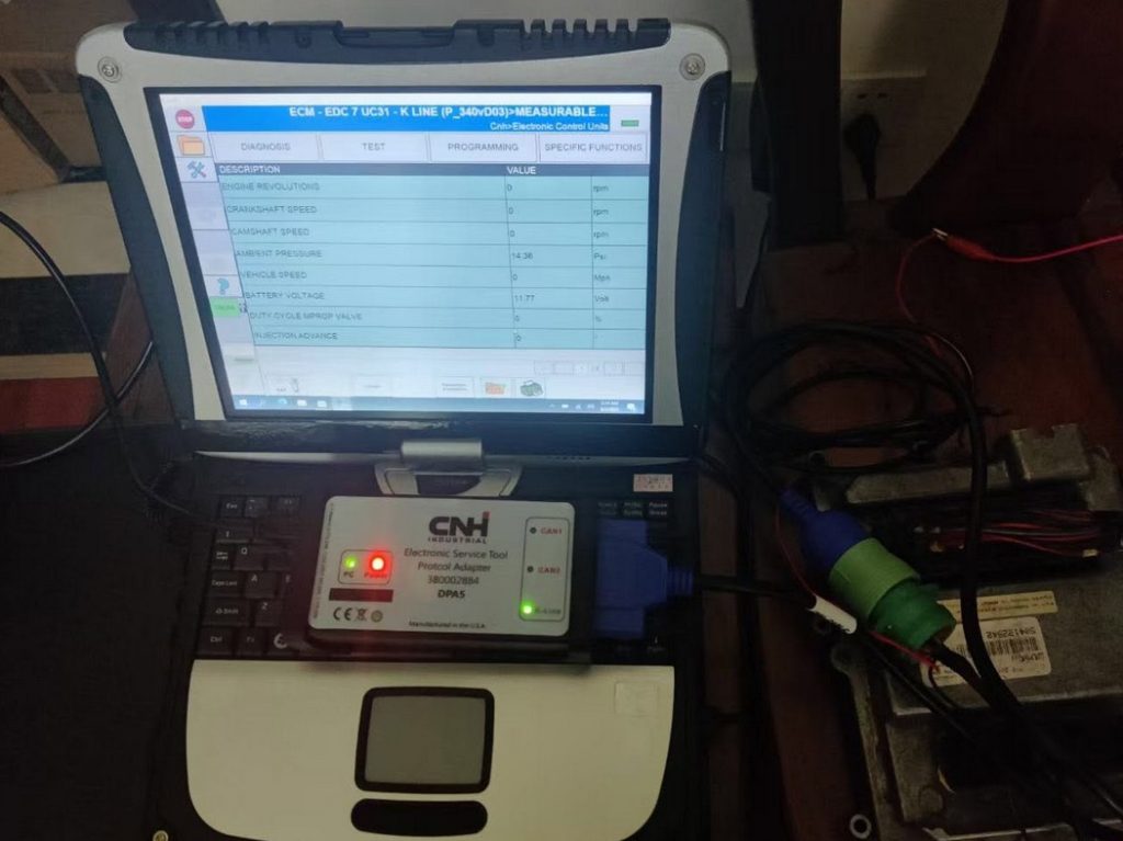 CNH EST diagnostic software controller screen for Case IH and New Holland equipment