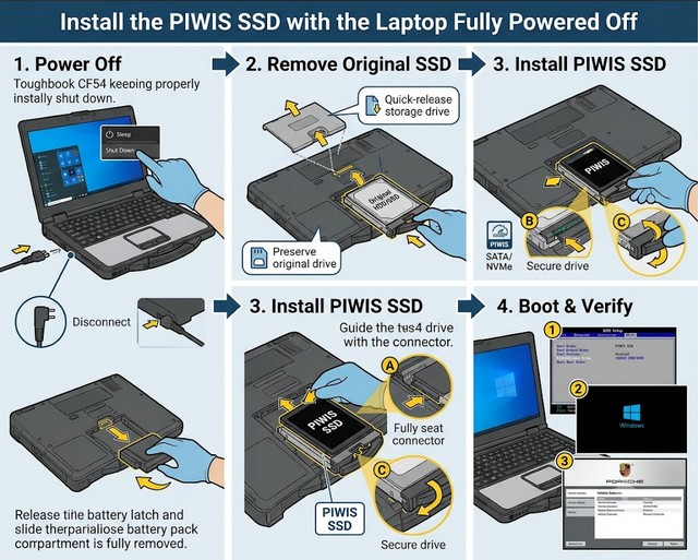 Installing a preconfigured Porsche PIWIS 4 SSD in a Panasonic Toughbook CF54