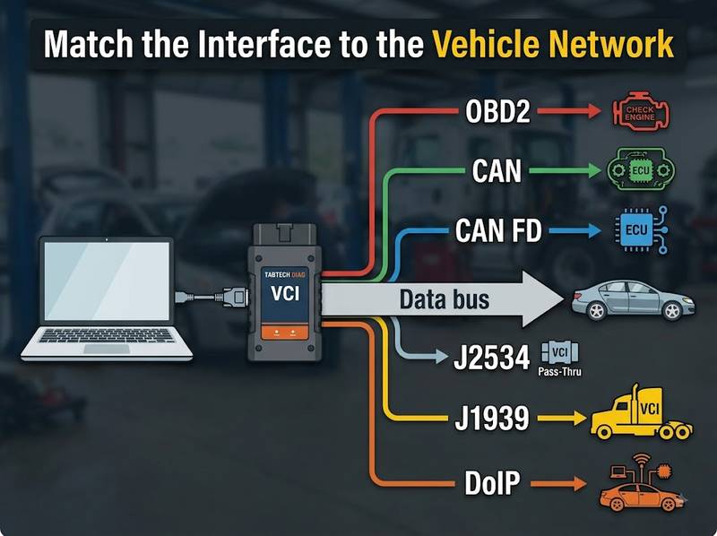 OBD2 CAN FD DoIP J2534 and J1939 diagnostic protocol comparison